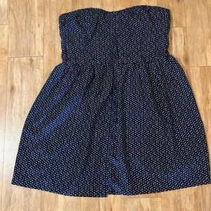 Strapless Dress - White & Navy Polka Dots